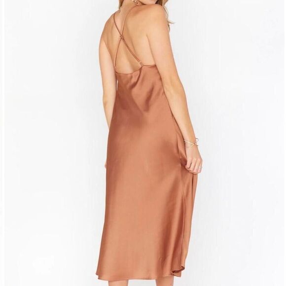 Show Me Your MuMu Verona Cowl Midi Dress‎ Luxe Satin Wedding Rose Gold Size XXS - Picture 2 of 9